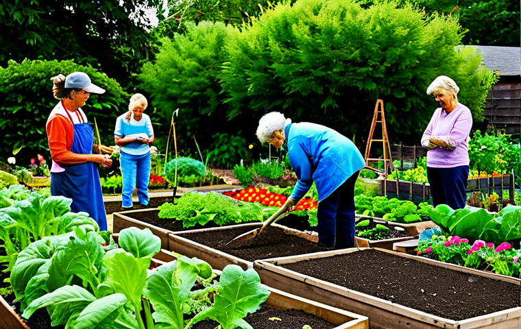 Community Garden**

"A vibrant community garden scene, with diverse people of all ages working together, fully clothed in modest gardening attire, tending to vegetables and flowers, surrounded by lush greenery, appropriate content, safe for work, perfect anatomy, natural proportions, family-friendly, professional photography, high quality."

**