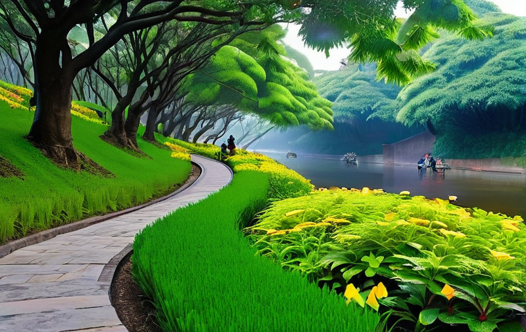 도시 녹지 공간의 복원력 증대 방안 - **A Vibrant, Biodiverse Urban Oasis in Vietnam**
    "An expansive, multi-layered urban park in a Vi...