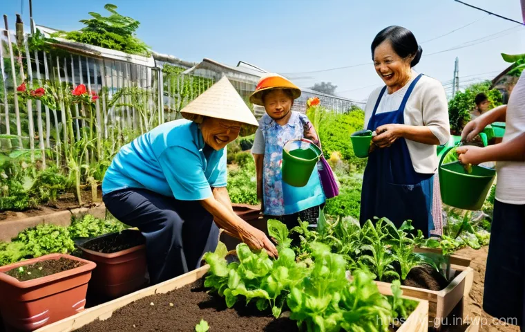 도시 녹지 공간의 관리 및 운영 전략 - **Prompt:** A vibrant, futuristic urban park in a Vietnamese city, showcasing smart technology for g...