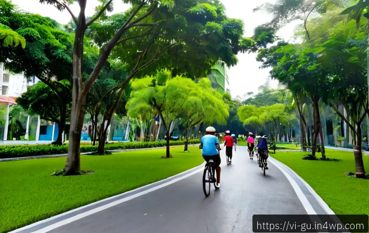 Home 16 도시 녹지 공간과 공공의 이익 - Photorealistic wide-angle view of a vibrant public green park in Ho Chi Minh City, Vietnam, with Vie...